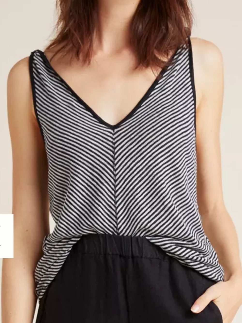 PAIGE Rylen Black & Gray Linen Striped Tank